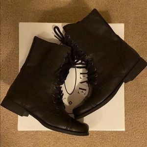 Steve Madden Troopa Black Leather Combat Boots